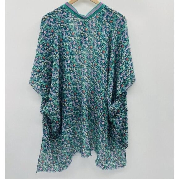 Steve Madden Womens One Size Fits Most Floral Kimono Coverup Blue Green $48 - Picture 4 of 5